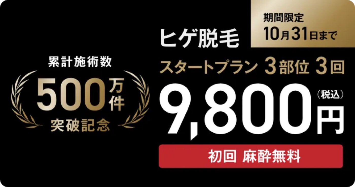 ゴリラクリニック公式 スタートプラン3部位3回9,800円